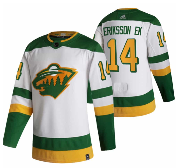 Men's Minnesota Wild #14 Joel Eriksson Ek 2021 White Reverse Retro Stitched Jersey